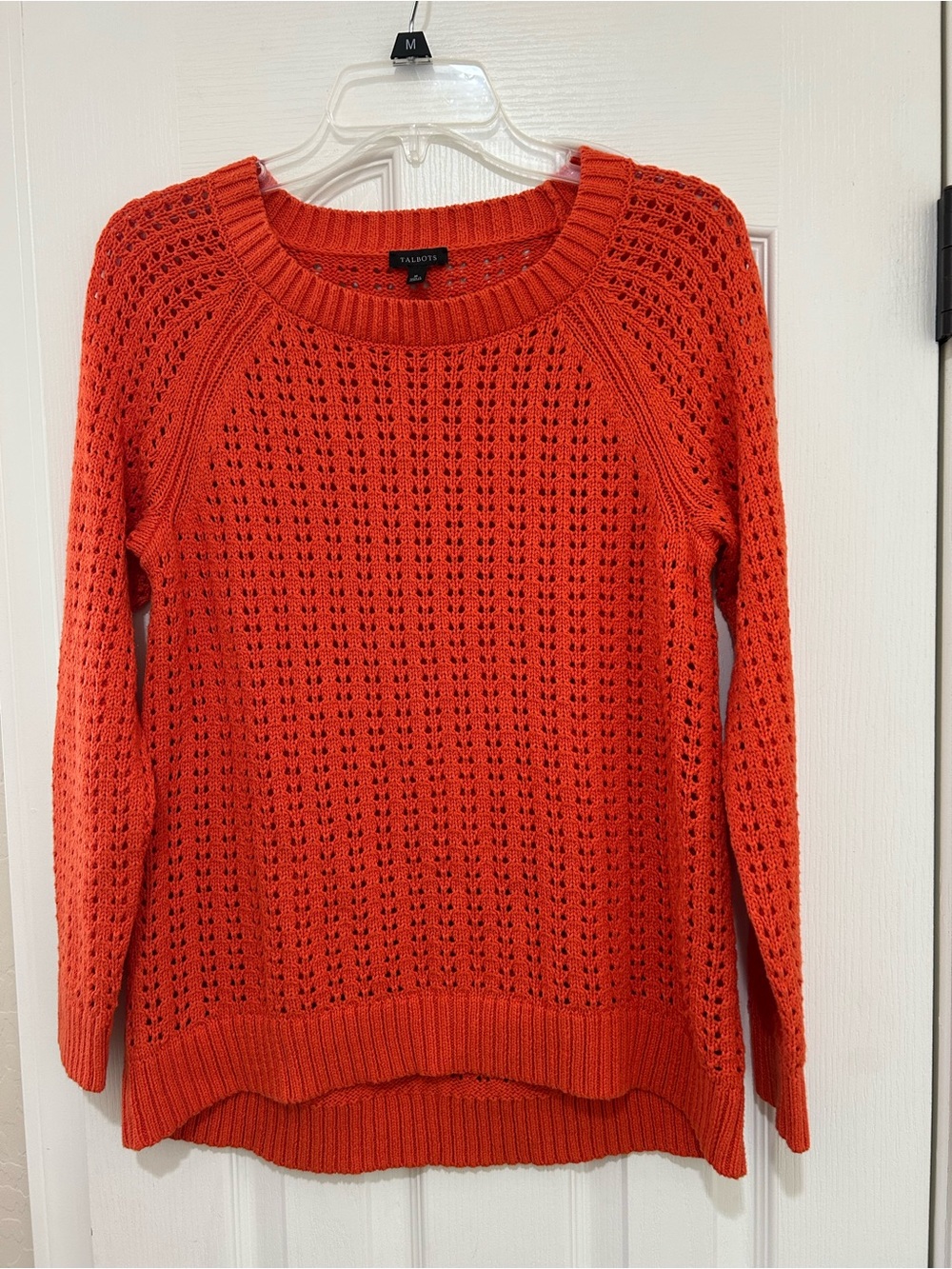 Talbots Bright Orange Open-Weave Crewneck Sweater